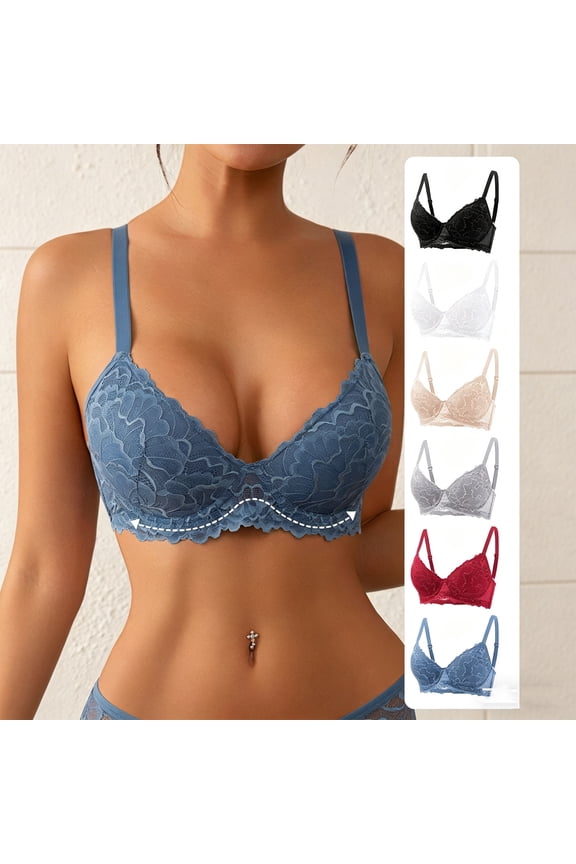 Women’s Push Up Lace Bra Comfort Padded Underwire Bra Lift Up Add One Cup Black 70B