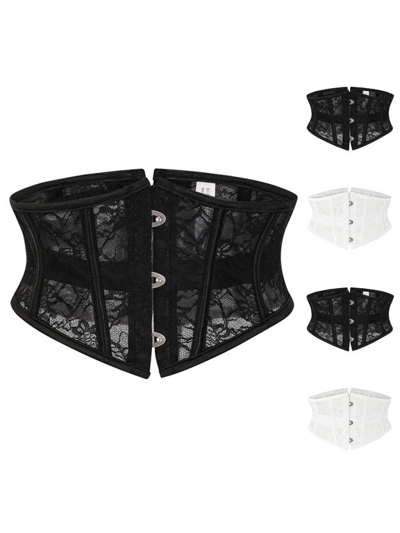 Women's Short Torso Waist Trainer Lace Corset Shapewear Firm Tummy Control Hook Eye Boning Body Shaper Underwear for Women Black S