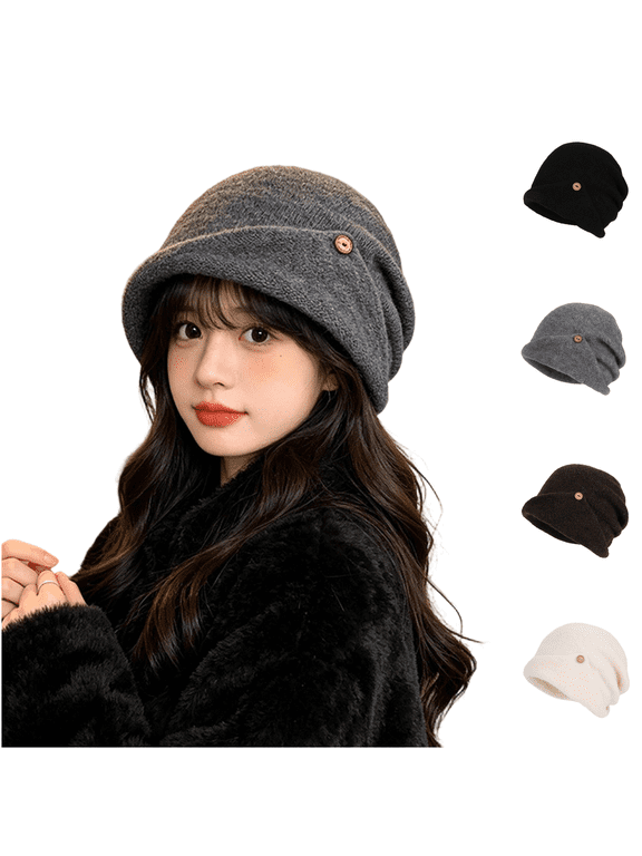 Women's Slouchy Knit Beanie Hat Warm Earflap Pullover Skull Cap Fall Winter Casual Daily Wear Gift for Women Girls Gray One Size