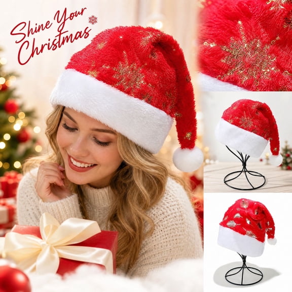 Voska Women's Snowflake Feather Christmas Santa Hat Soft Cozy Knit Beanie Pom Pom Winter Holiday Outdoor Cap Stretchy