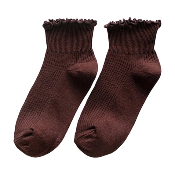 Voska Women's Soft Ruffle Lace Ankle Socks Breathable Stretchy Fashion Casual Daily Wear Coffee One Size