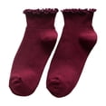 thumbnail image 1 of Voska Women's Soft Ruffle Lace Ankle Socks Breathable Stretchy Fashion Casual Daily Wear Wine One Size, 1 of 3