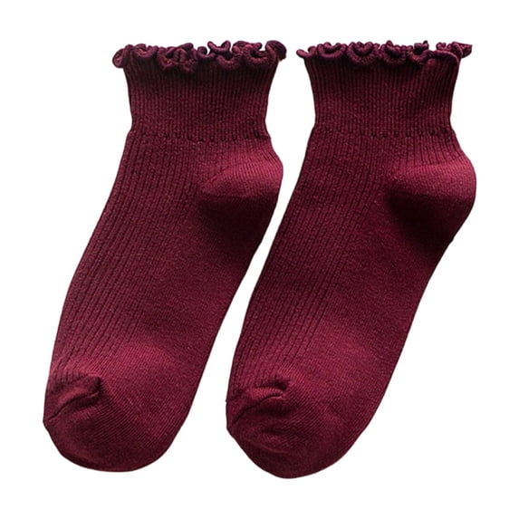 Voska Women's Soft Ruffle Lace Ankle Socks Breathable Stretchy Fashion Casual Daily Wear Wine One Size