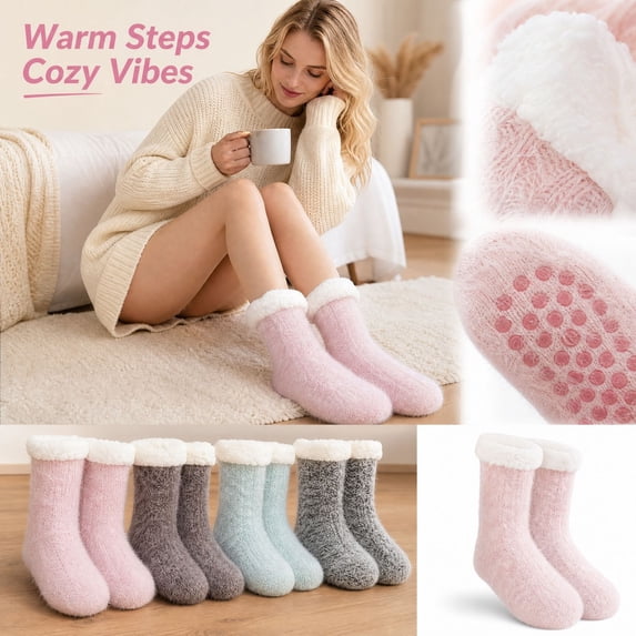 Voska Women's Thick Fleece Lined Winter Floor Socks Non Slip Grippers Warm Cozy Indoor Slipper Socks Soft Stretchy Fit Loungewear for Women Mint Green One Size