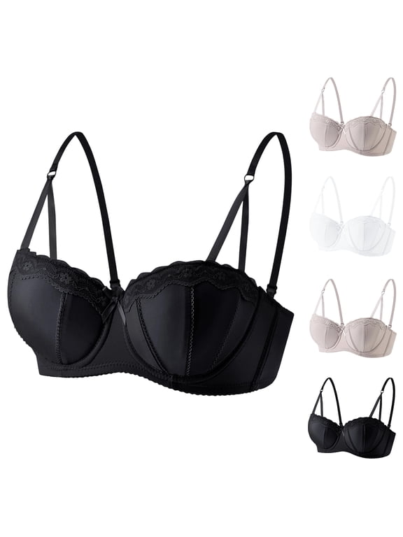 Women's Thin Lace Half Cup Bra Soft Underwire Comfortable Adjustable Everyday Underwear Breathable Daily Wear for Women Black 40