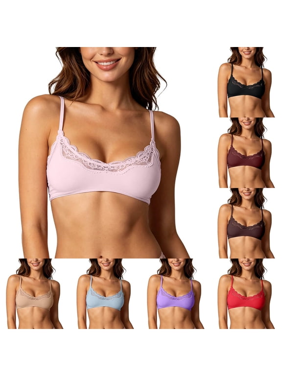 Women's Unlined Plunge Bra Lace Underwire | Scoop neck, Balconette, Deep V, Double lined cup, Adjustable straps, Natural Shape Coffee M