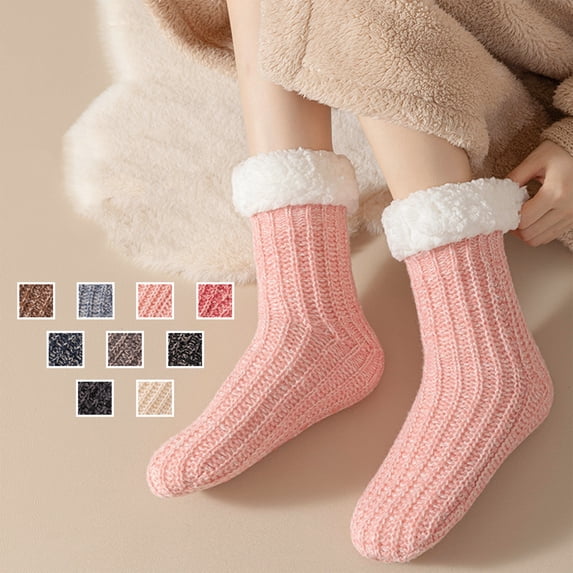 Voska Women's Warm Fleece Lined Floor Socks Sherpa Thick Snow Socks Cozy Sleeping Socks Home Winter Gift for Women Girls Beige One Size