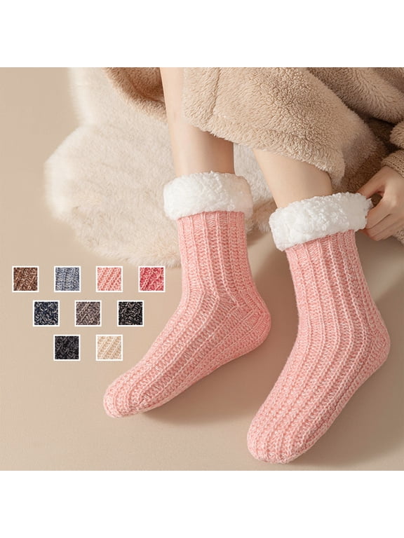 Women's Warm Fleece Lined Floor Socks Sherpa Thick Snow Socks Cozy Sleeping Socks Home Winter Gift for Women Girls Light pink One Size