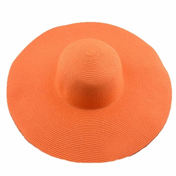 Voska Women's Wide Brim Roll Up Straw Sun Visor Hat UV Protection Summer Beach Vacation Hat Orange