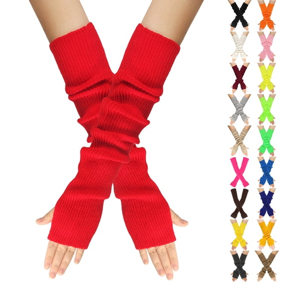 Voska Womens Fingerless Long Sleeve Wool Gloves Winter Warm Knit Arm Warmers Solid Color Stretchy Soft Extended Gloves for Women Royal Blue One Size