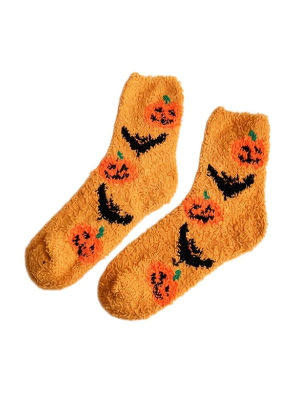 Womens Halloween Thick Cozy Mid Calf Socks Novelty Fun Pattern Breathable Fall Winter Warm Socks