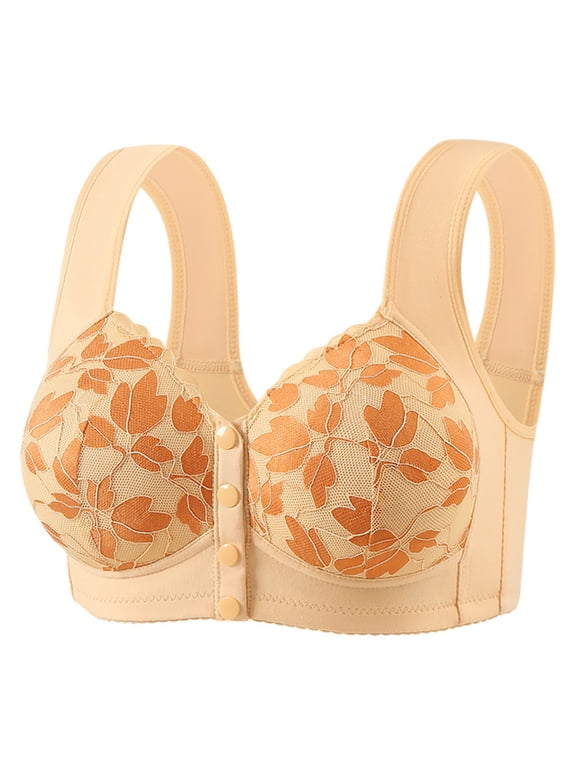 Womens Leaf Floral Print Front Closure Wireless Vest Bra Wide Strap Full Coverage Light Support Bra Complexion 46