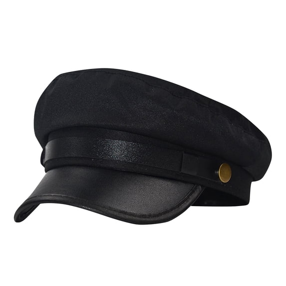 Voska Womens Leather Brim Baker Boy Hat Flat Top Beret Cap Breathable Structured Newsboy Style Casual Everyday Wear Black One Size