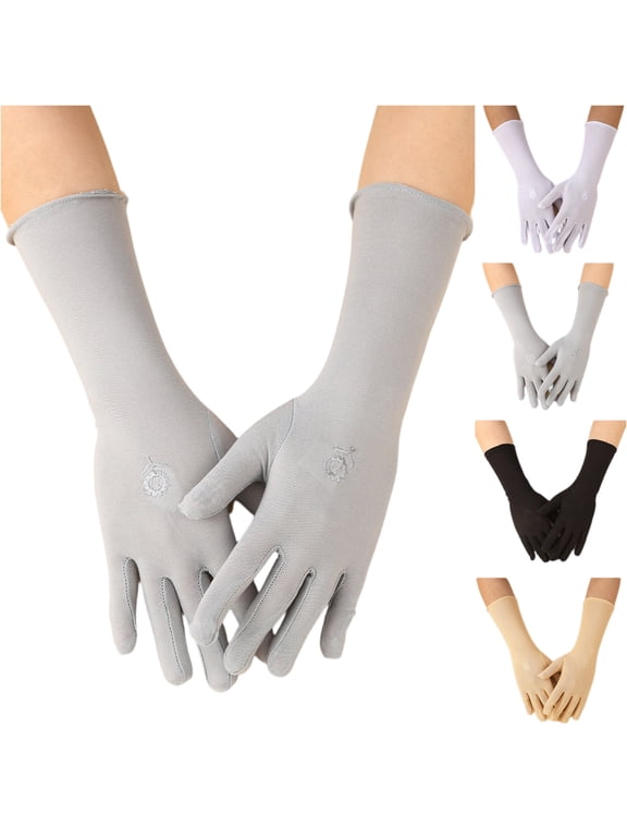 Womens Long Sun Protection Cycling Gloves Etiquette Formal Gloves Soft Elastic Breathable Gloves for Outdoor Driving Daily Wear Beige One Size