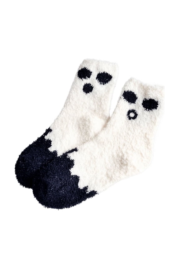 Womens Soft Coral Fleece Halloween Mid Calf Socks Warm Cozy Ribbed Cuff Fall Winter Velvet Socks