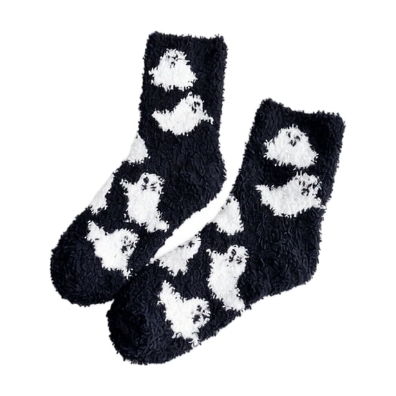 Voska Womens Soft Coral Fleece Halloween Mid Calf Socks Warm Cozy Ribbed Cuff Fall Winter Velvet Socks