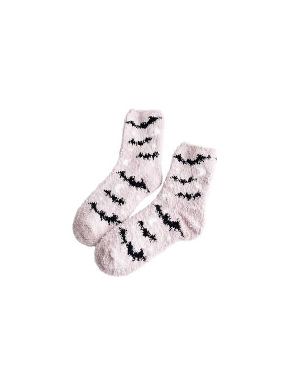 Womens Soft Coral Fleece Halloween Mid Calf Socks Warm Cozy Ribbed Cuff Fall Winter Velvet Socks