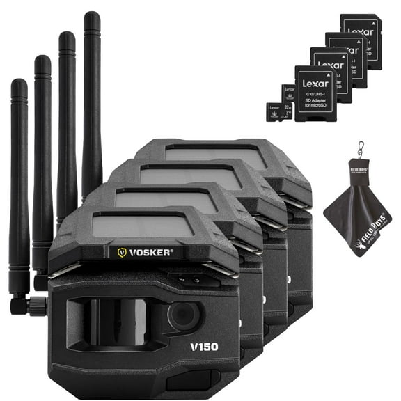 Vosker V150 Solar-Powered LTE Cellular Home Security Outdoor Camera  Motion Activated Sensor Nightvision Wireless Camera  Receive Photos on Your Mobile App with SD CARDS and Cleaning Cloth 4PK