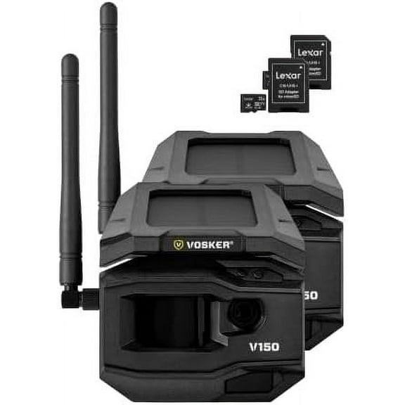 Vosker V150 Solar-Powered LTE Cellular Home Security Outdoor Camera Motion Activated Sensor Nightvision Wireless Camera Receive Photos on Your Mobile App + Two 32GB Micro SD Cards V150 2pk