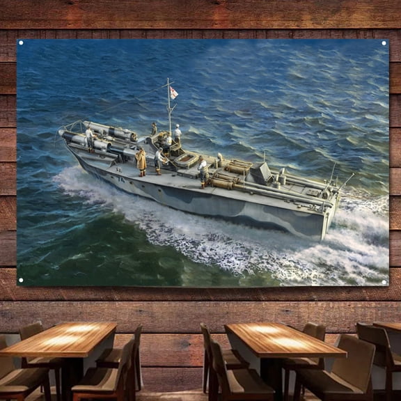Vosper MTB 74 Battleship Wall Art Banners Hanging Flags Wall Chart Warship Art Poster Canvas Print Art Painting Home Decor Tapestry Best Gifts for Military Fans,38X57 inches