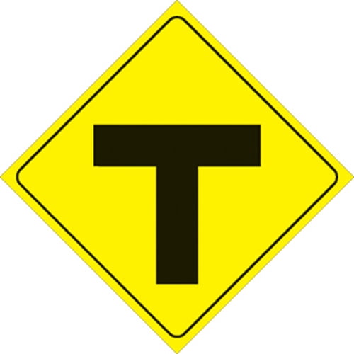 Voss Signs 436 T YR Yellow Plastic Reflective Sign 12" - T-Intersection