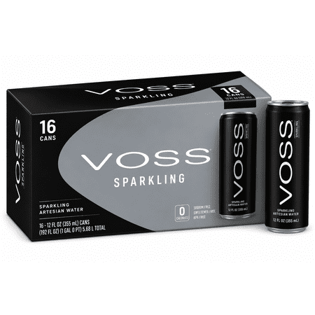 Voss Sparkling Water, Premium Carbonated Mineral Water, 12 fl oz Cans, 16-Pack