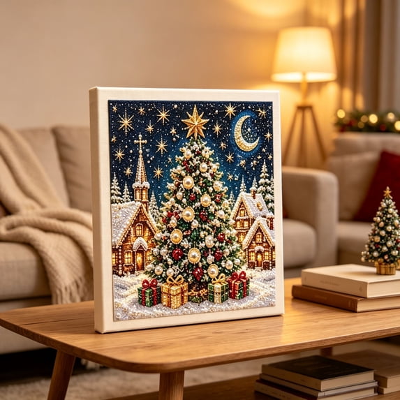 Vostella Christmas Pearl Diamond Painting DIY Art Kit , Christmas Pearl Bead Art Craft for Adults, Pearl Art Craft Kit for Holiday Wall Decor, Handmade Christmas Home Decoration Craft