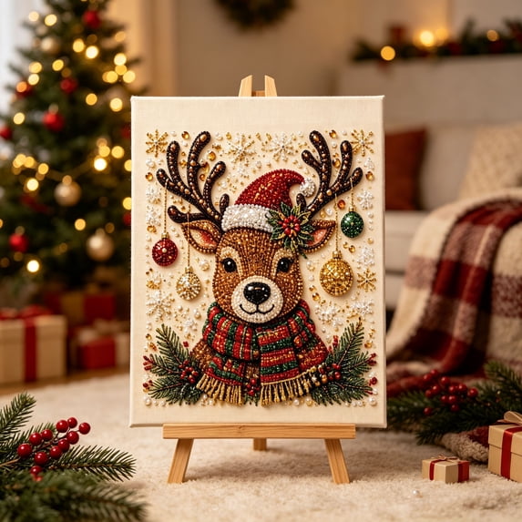 Vostella Christmas Pearl Diamond Painting DIY Art Kit , Complete 5D Christmas Pearl Bead Art Craft forHome Wall Table Display, Festive Diamond Painting Kit for Holiday Party Decoration Gift