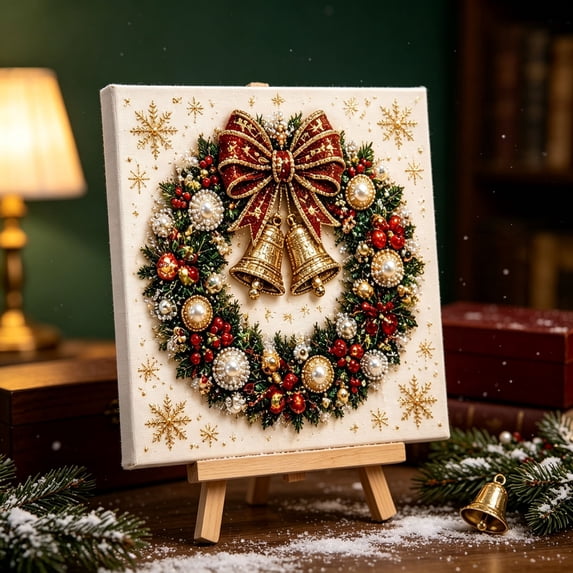 Vostella Christmas Pearl Diamond Painting DIY Art Kit , Complete 5D Christmas Pearl Bead Art Craft forHome Wall Table Display, Festive Diamond Painting Kit for Holiday Party Decoration Gift