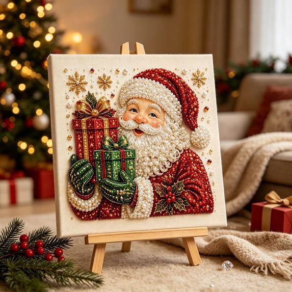 Vostella Christmas Pearl Diamond Painting DIY Art Kit , Complete 5D Christmas Pearl Bead Art Craft forHome Wall Table Display, Festive Diamond Painting Kit for Holiday Party Decoration Gift