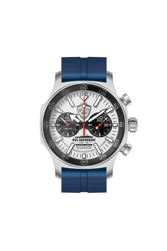 VOSTOK-EUROPE ANCHORAGE SPECIAL EDITION QUARTZ CHRONOGRAPH 6S21/595A443-D White / Blue Rubber | White Dial