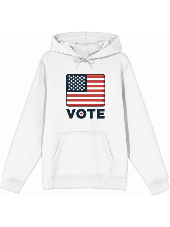 Vote American Flag Adult White Long Sleeve Hoodie-XS