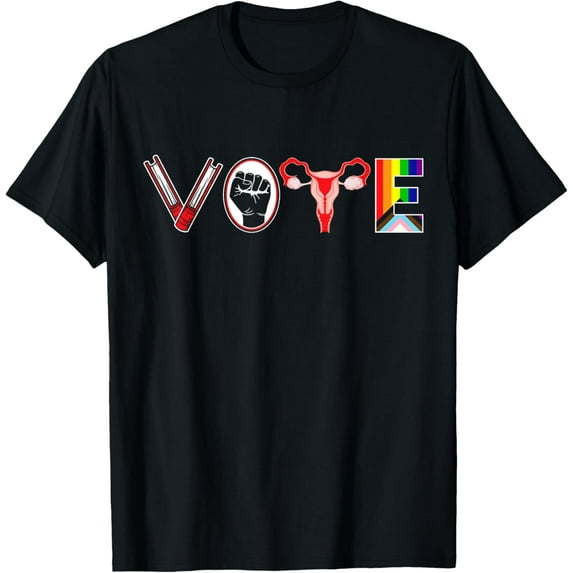 Vote Books Fist Ovaries LGTBQ Feminist Men Women T-Shirt