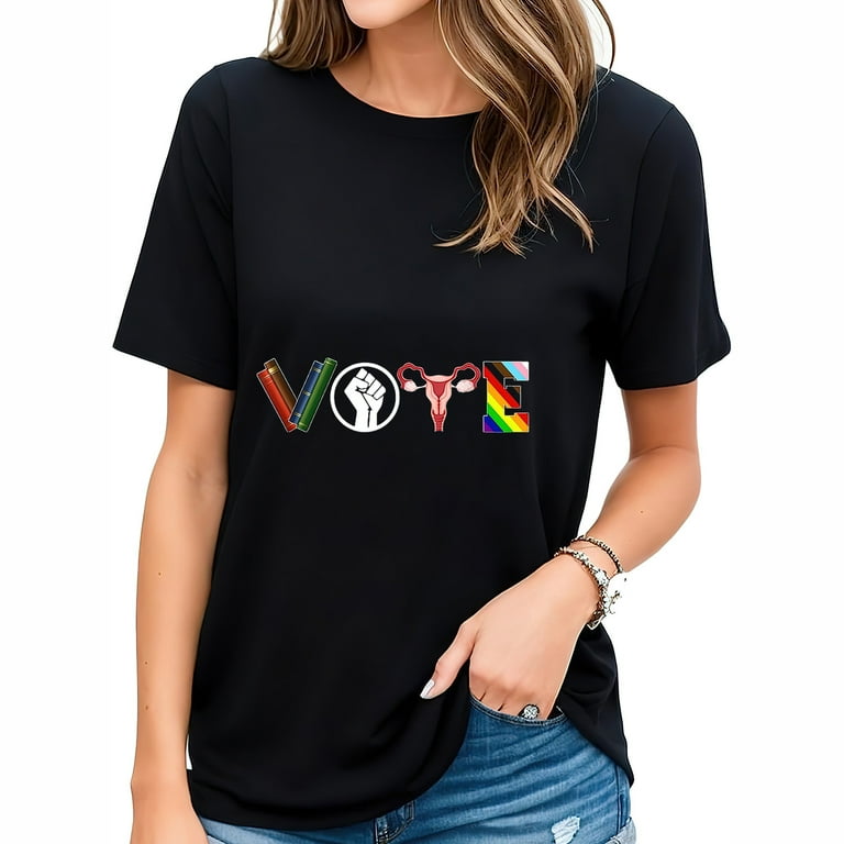 Vote Books Fist Ovaries Lgbtq Funny Graphic Tees for Women
