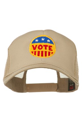 Vote Button Embroidered Mesh Back Cap - Khaki OSFM