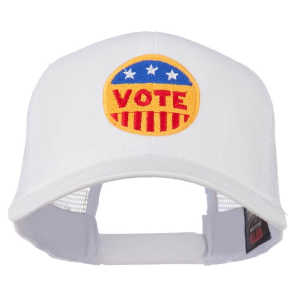 Vote Button Embroidered Mesh Back Cap - White OSFM
