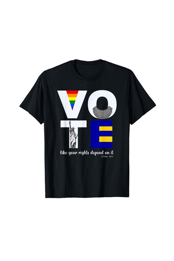 Vote Dissent Collar Statue of Liberty Pride Flag Equality T-Shirt