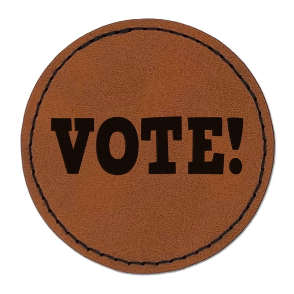Vote Election 2.5" Faux Leather Round Engraved Iron-On Patch - Brown