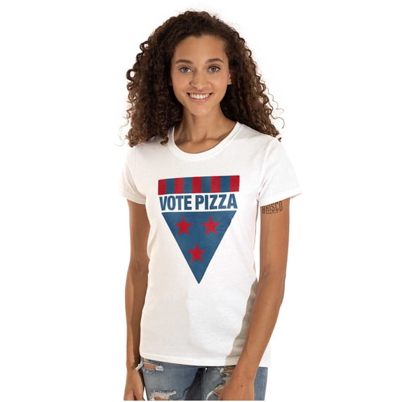 Vote Pizza Foodie USA Election Gym Womens Slim Fit Graphic Tee Brisco Brands M