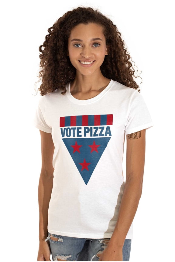 Vote Pizza Foodie USA Election Gym Womens Slim Fit Graphic Tee Brisco Brands M