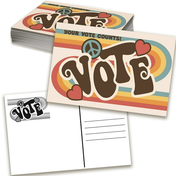 Vote Postcards Bulk - Your Vote Counts Peace and Heart Sign Election- Set of 100 4x6 Standard Size - Show Patriotism and Promote Your Vote Counts, Send Postcards to Voters - Be Patriotic!