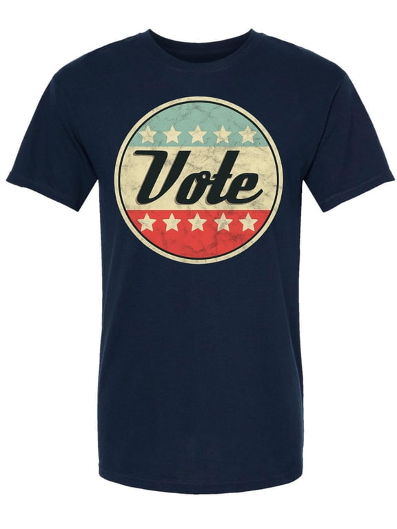 Vote Printed T-Shirt Vintage Retro American Flag Circle Design Political Patriotic Election Day Tee (NavyBlue, Medium)