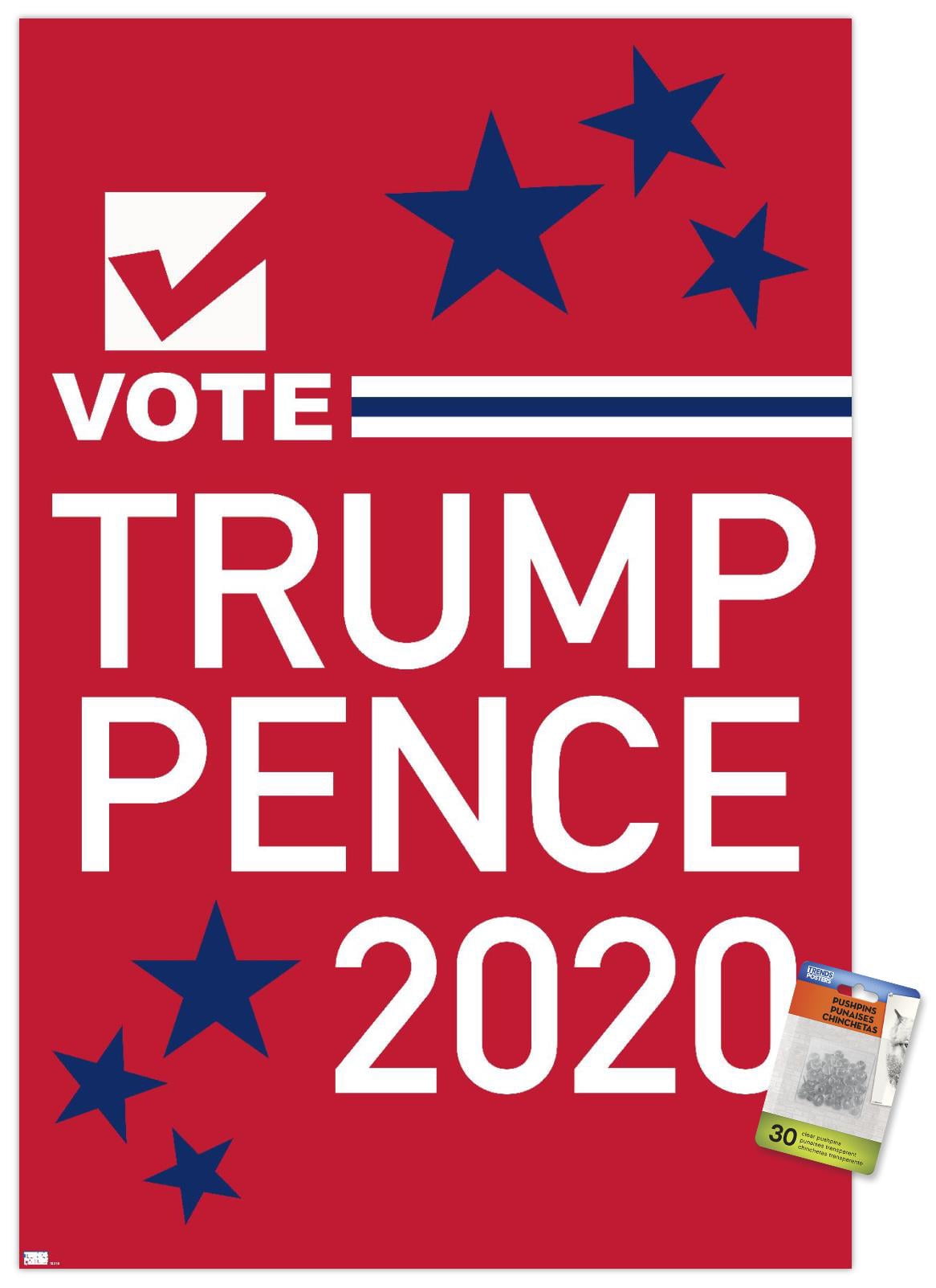 Vote - Trump/Pence 2020 Wall Poster with Pushpins, 22.375" x 34"