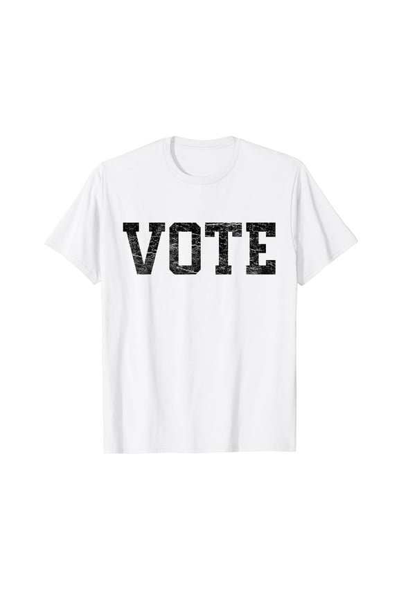 Vote Tshirt Men Distressed Text 2023 Election White T-Shirt Short Sleeve Tee