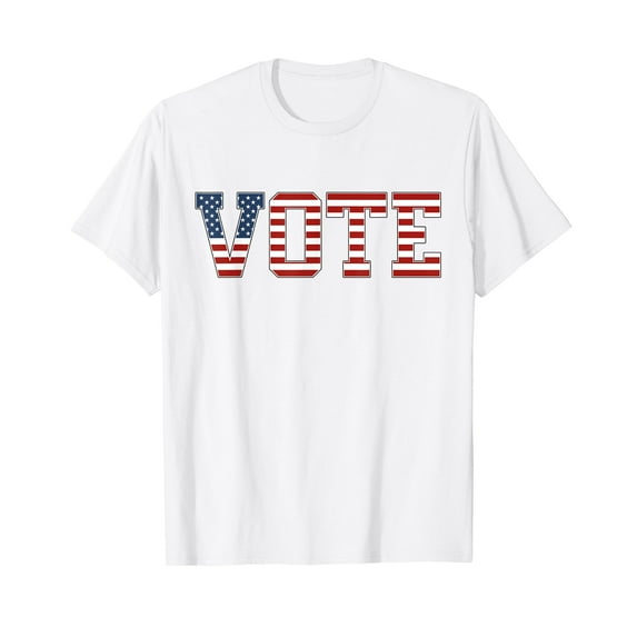 Vote Women Men Red White Blue American Flag 2023 Elections White T-Shirt Short Sleeve Tee