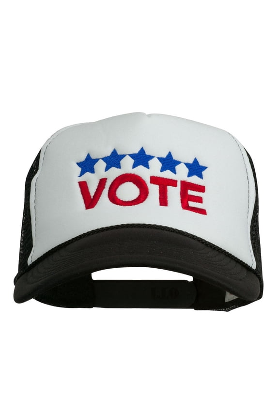 Vote with Stars Embroidered Foam Mesh Back Cap - Black White OSFM