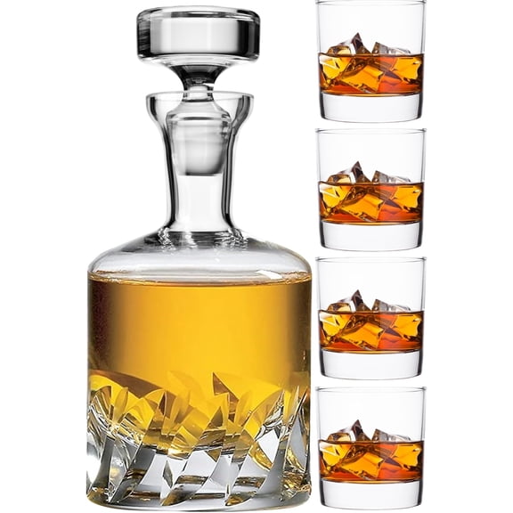 Voted Best High-End Whiskey Decanter 2024 by Food & Wine Magazine |1Hand-Blown Decanter & 4 Tumblers |Made in Europe |100% Lead-Free Crystal |Gift Box