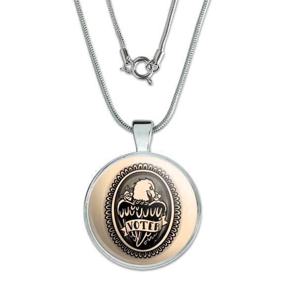 Voter Tattoo Style Eagle with Rose 1" Pendant with Sterling Silver Plated Chain