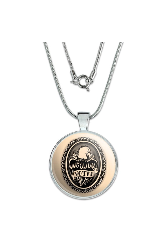 Voter Tattoo Style Eagle with Rose 1" Pendant with Sterling Silver Plated Chain