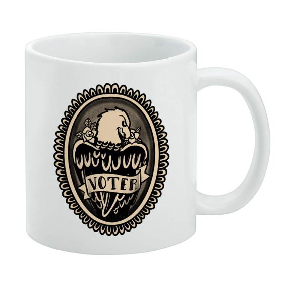 Voter Tattoo Style Eagle with Rose White Mug